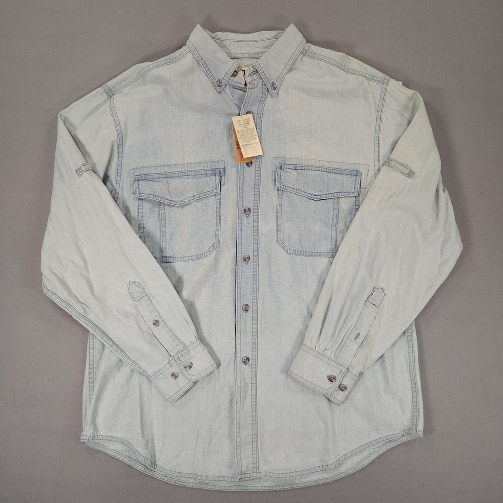 Faded Glory Vintage Denim Shirt Mens L Western Chore Style Blue Jean